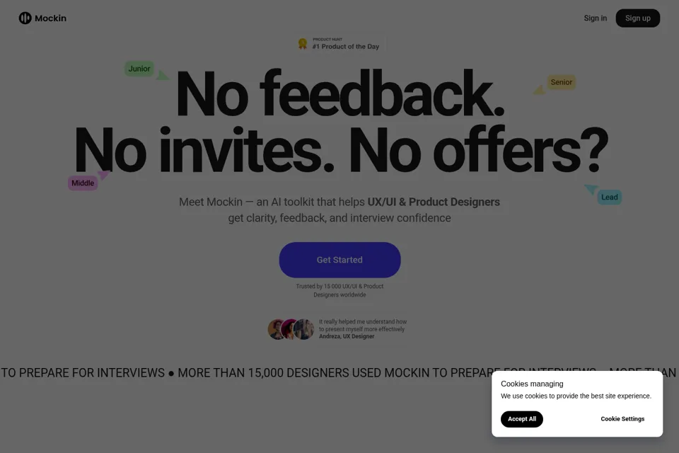 Aperçu de la landing page