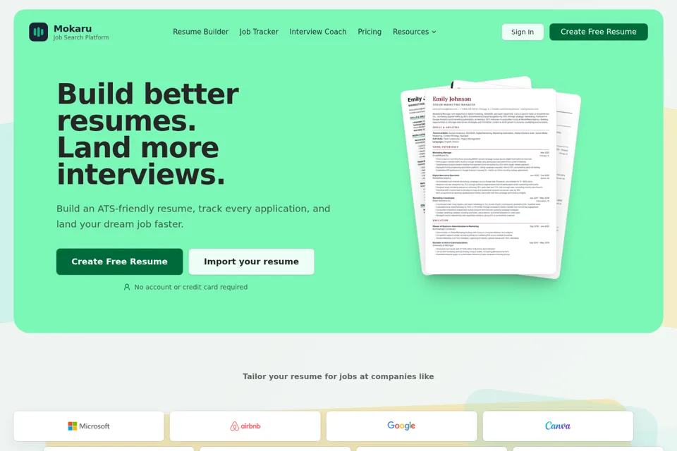Aperçu de la landing page