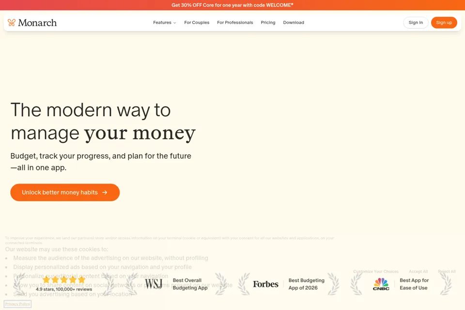 Aperçu de la landing page