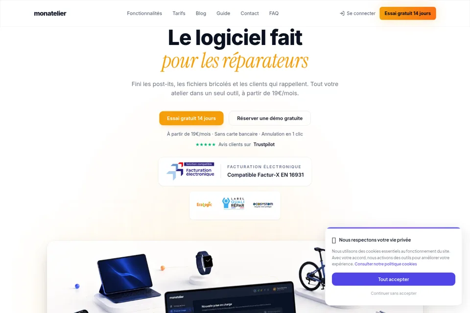 Aperçu de la landing page