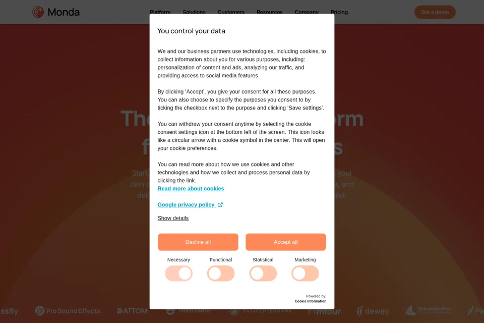 Aperçu de la landing page
