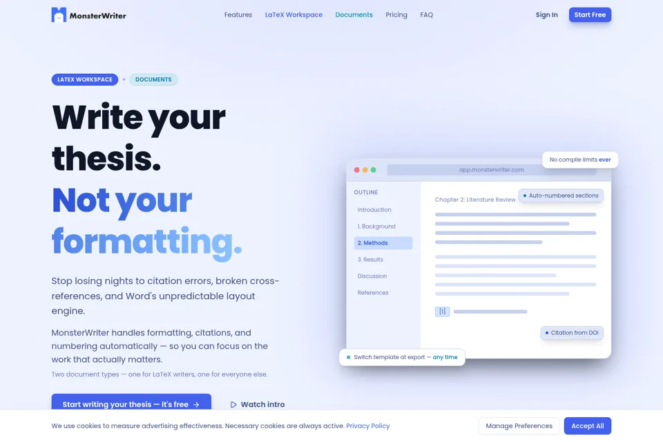 Aperçu de la landing page