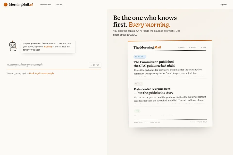 Aperçu de la landing page