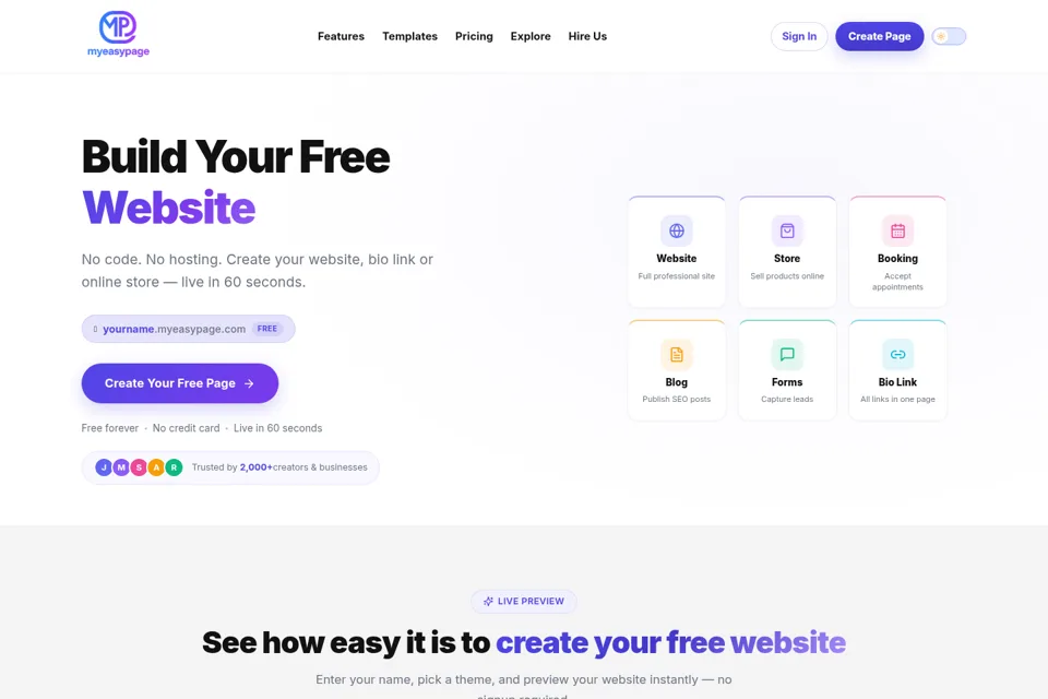 Aperçu de la landing page