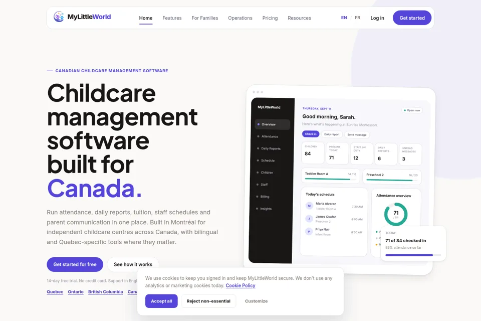 Aperçu de la landing page