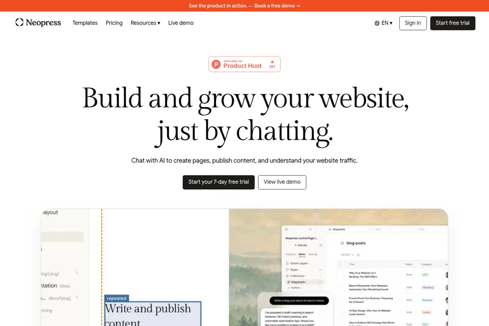 Aperçu de la landing page