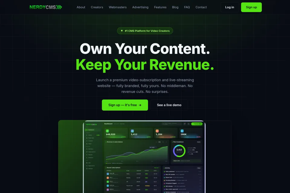 Aperçu de la landing page