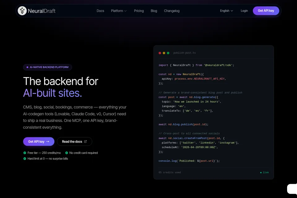 Aperçu de la landing page