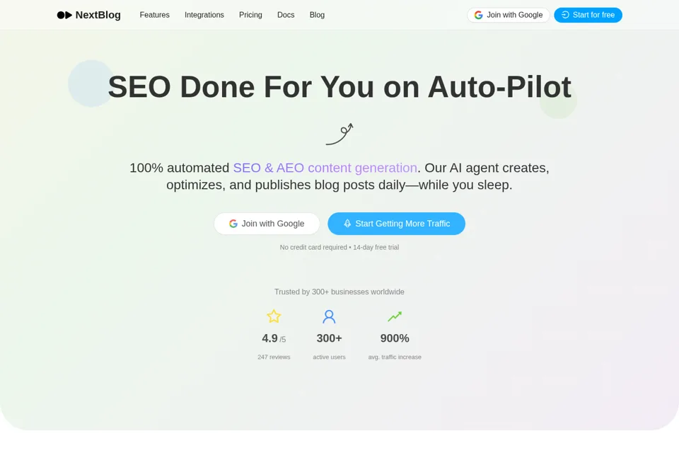 Aperçu de la landing page