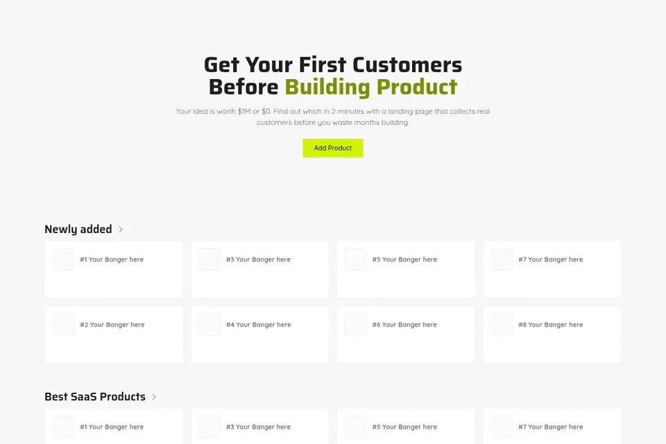 Aperçu de la landing page