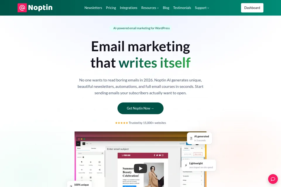 Aperçu de la landing page