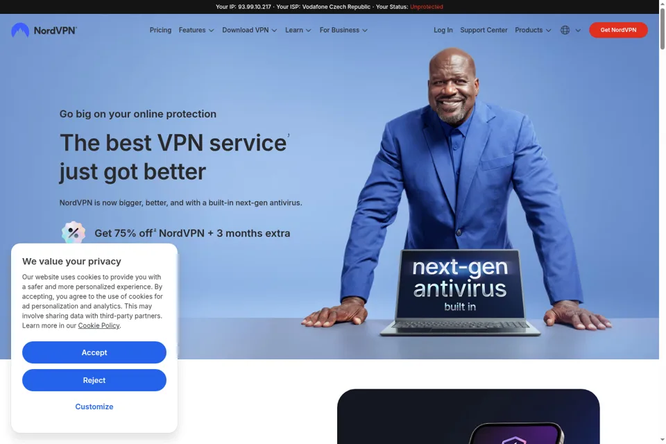 Aperçu de la landing page