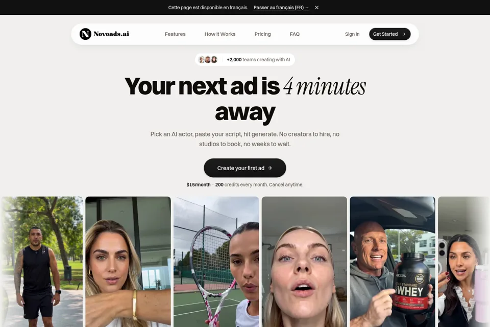 Aperçu de la landing page