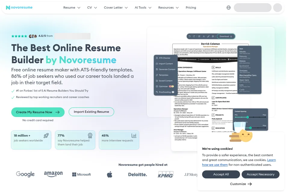 Aperçu de la landing page