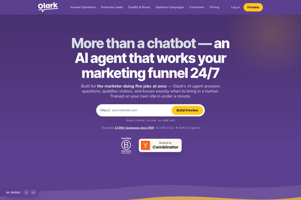 Aperçu de la landing page