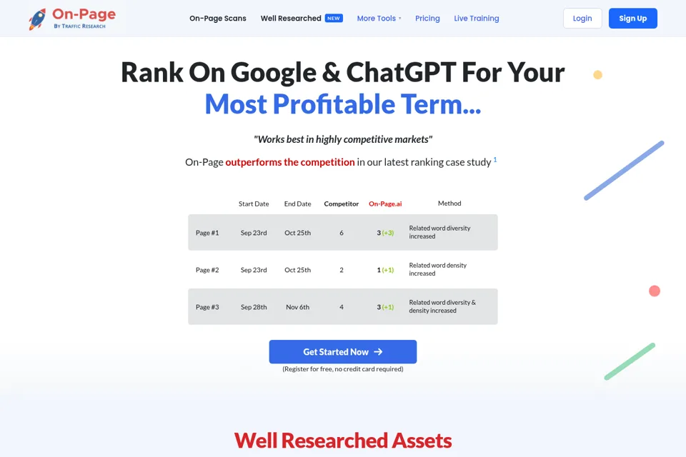 Aperçu de la landing page