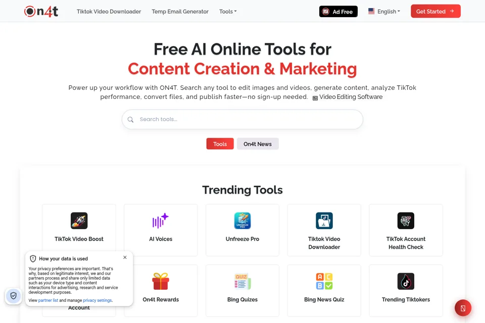 Aperçu de la landing page