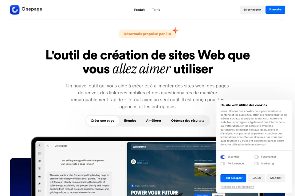 Aperçu de la landing page