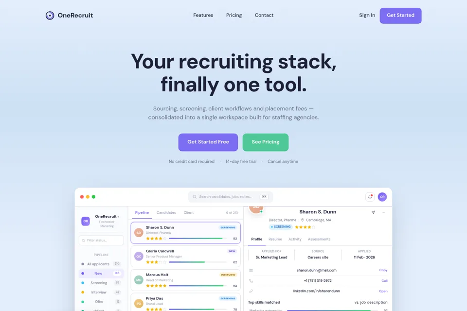 Aperçu de la landing page