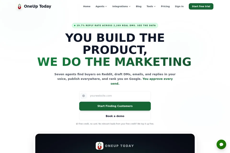 Aperçu de la landing page