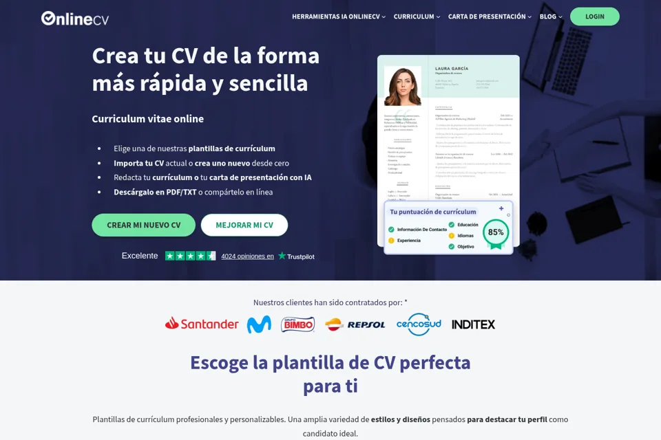 Aperçu de la landing page