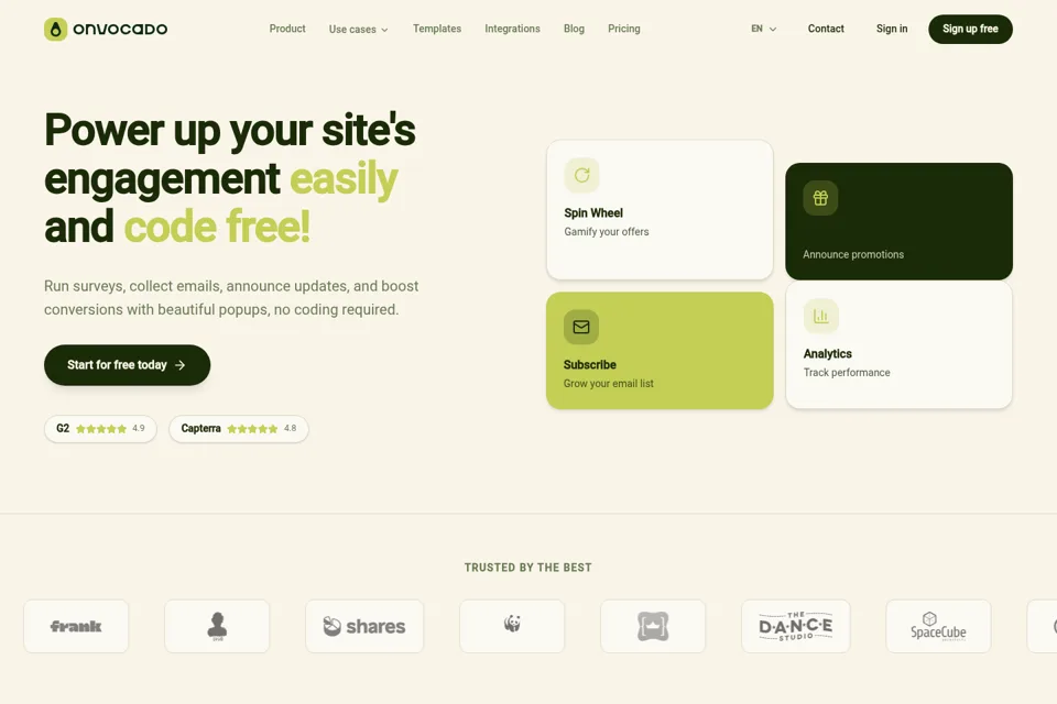 Aperçu de la landing page