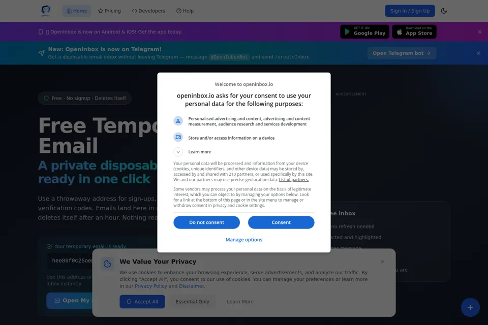 Aperçu de la landing page