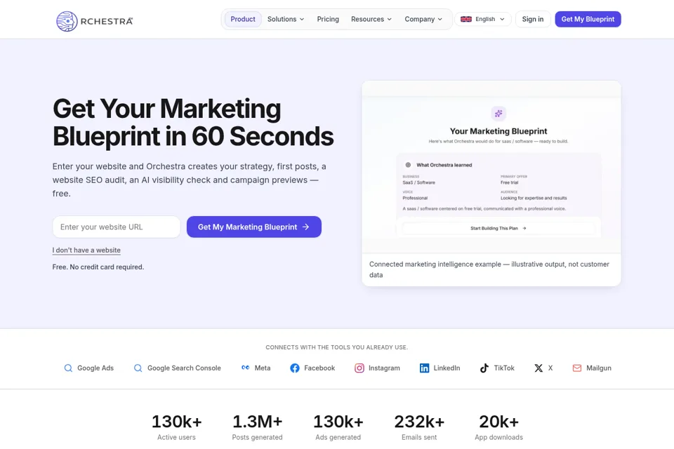 Aperçu de la landing page