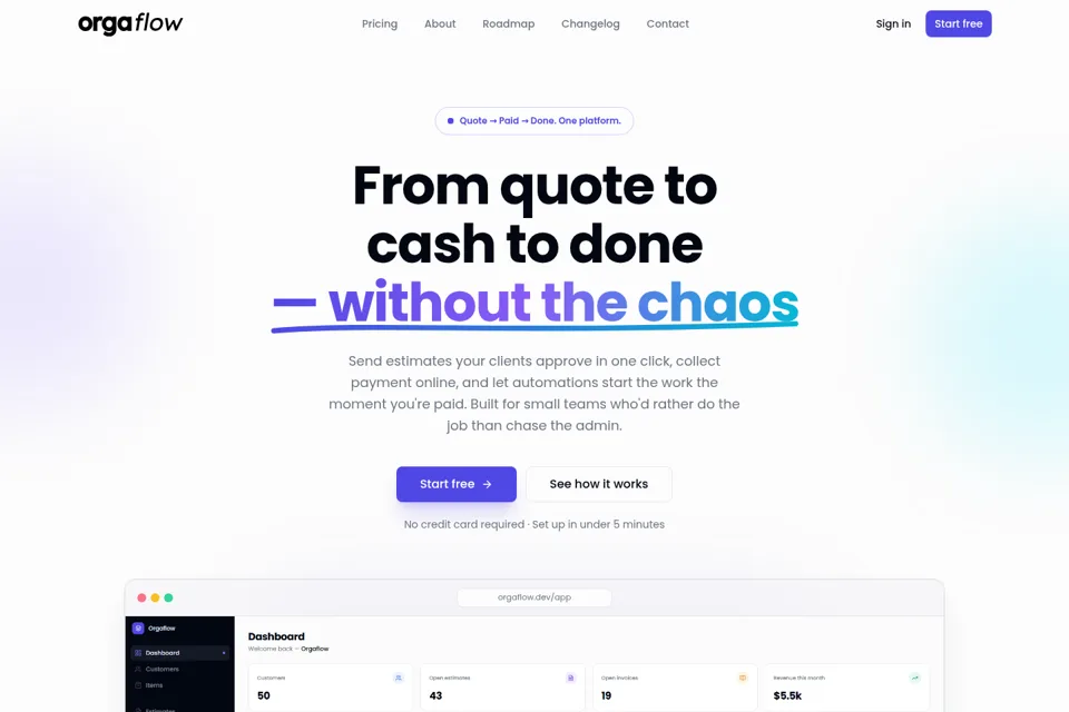 Aperçu de la landing page