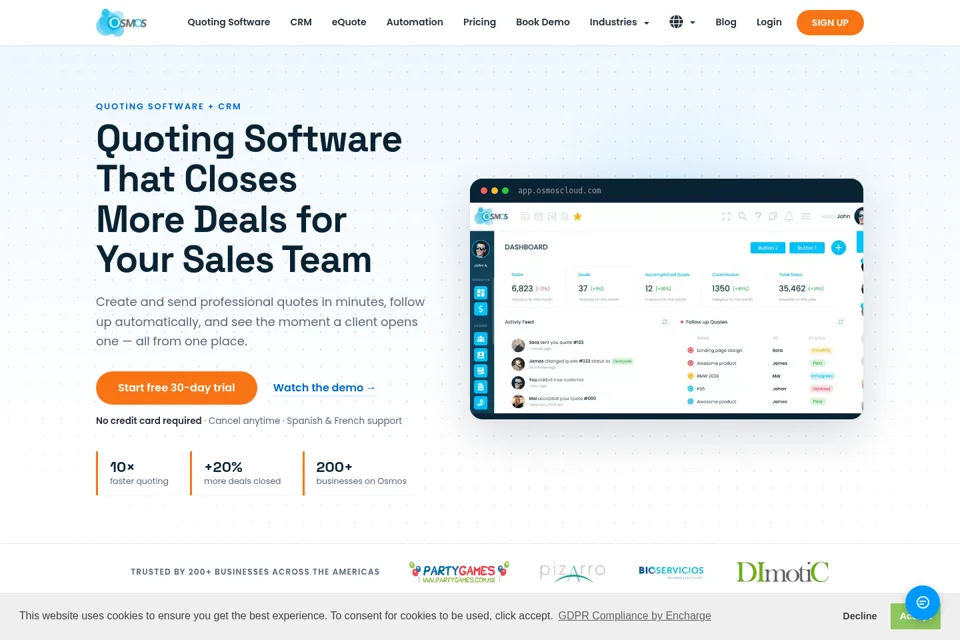Aperçu de la landing page