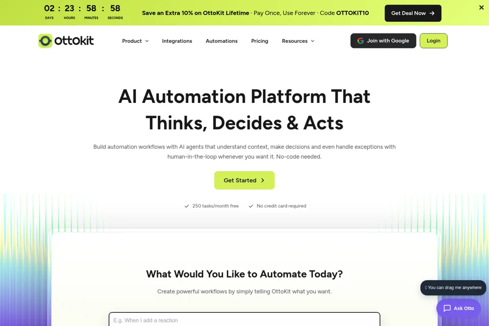 Aperçu de la landing page