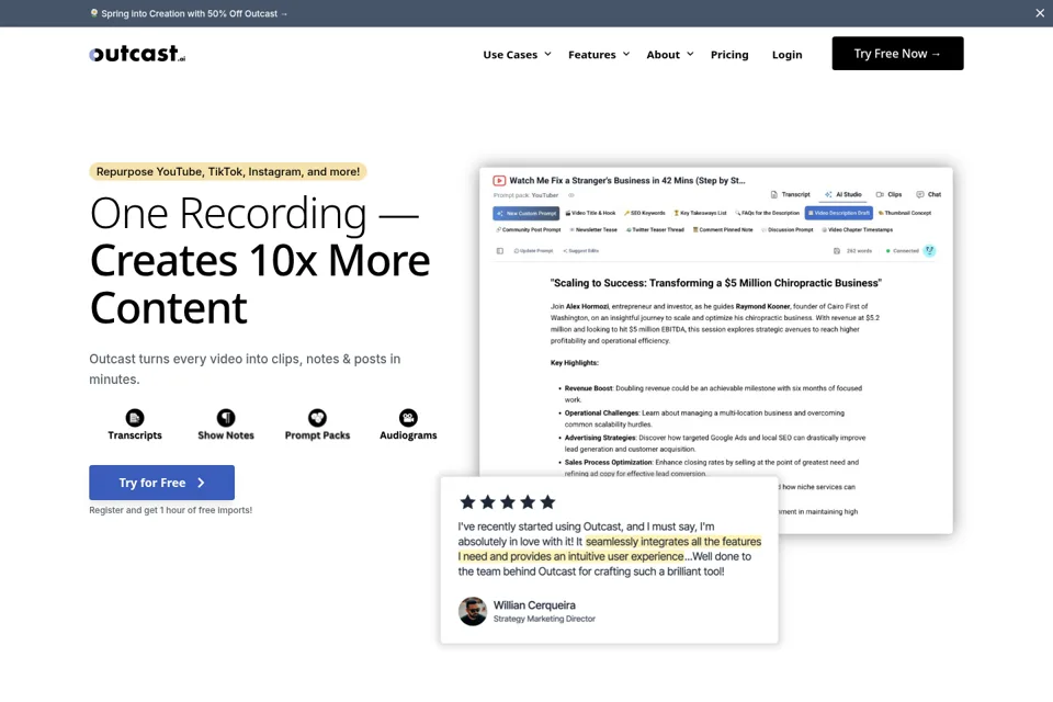 Aperçu de la landing page