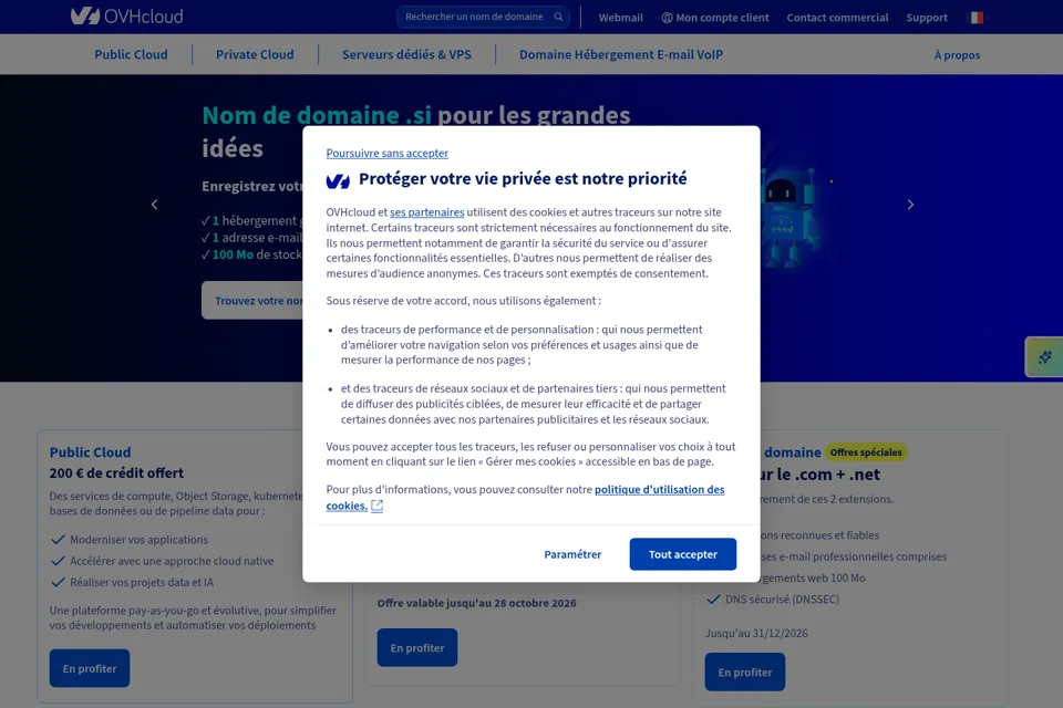 Aperçu de la landing page