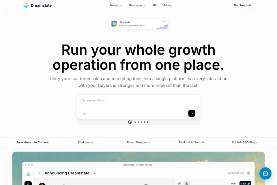 Aperçu de la landing page