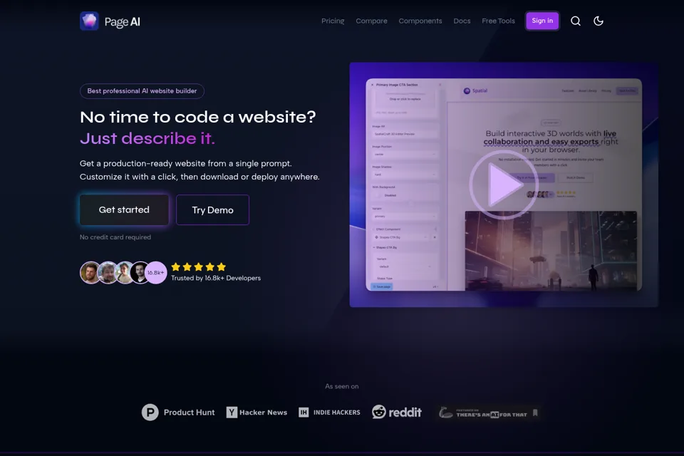 Aperçu de la landing page