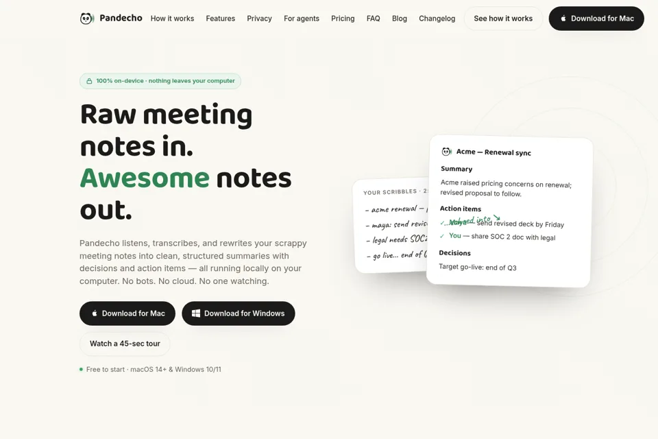 Aperçu de la landing page