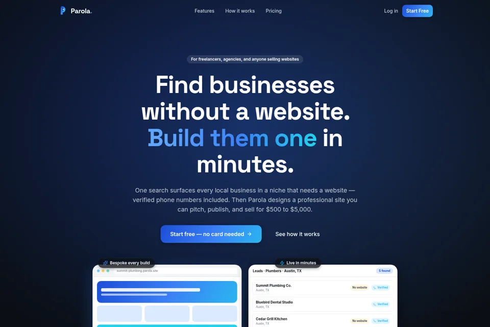 Aperçu de la landing page