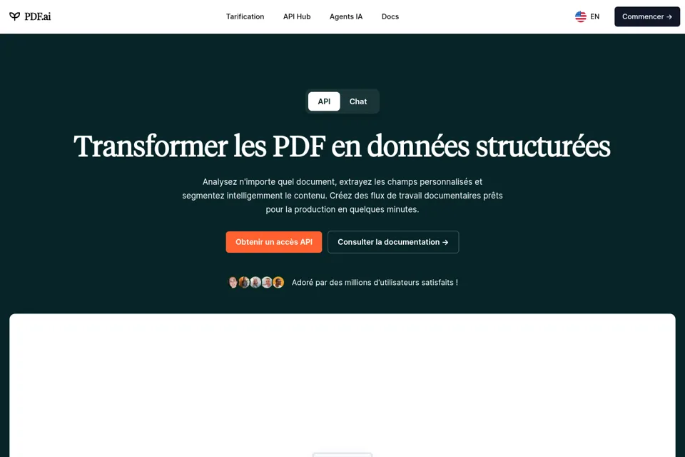 Aperçu de la landing page