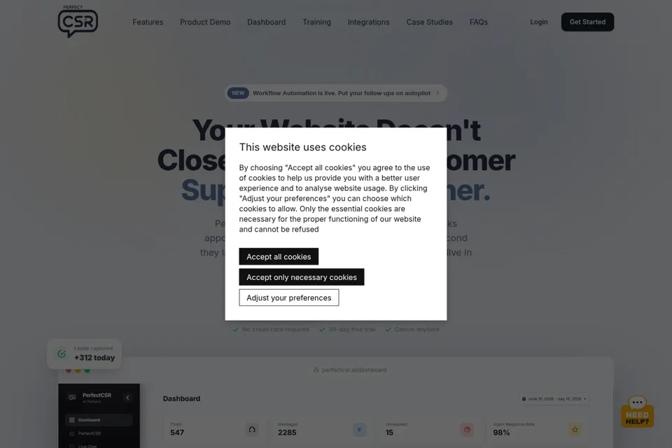 Aperçu de la landing page