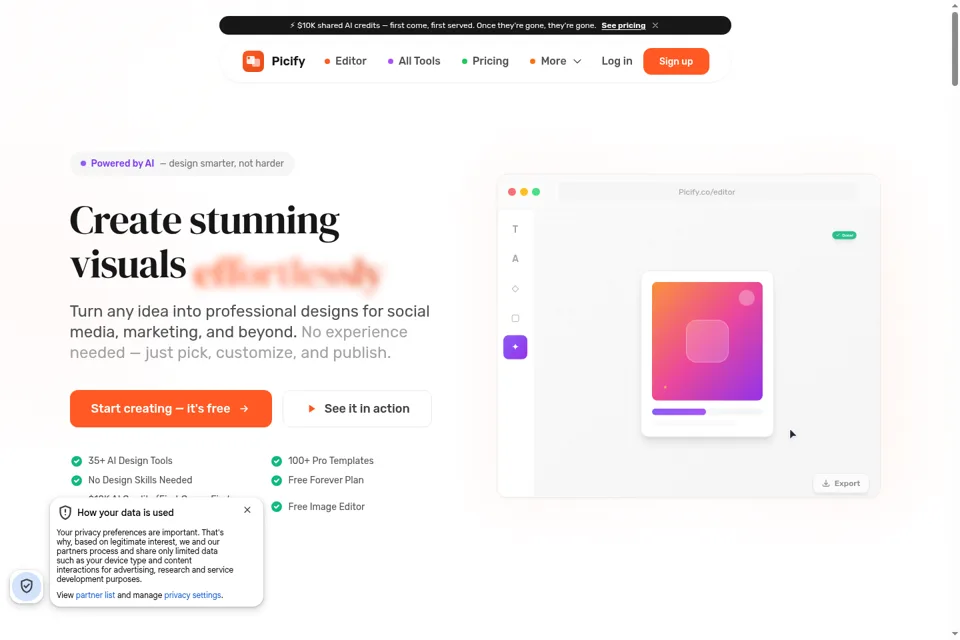 Aperçu de la landing page