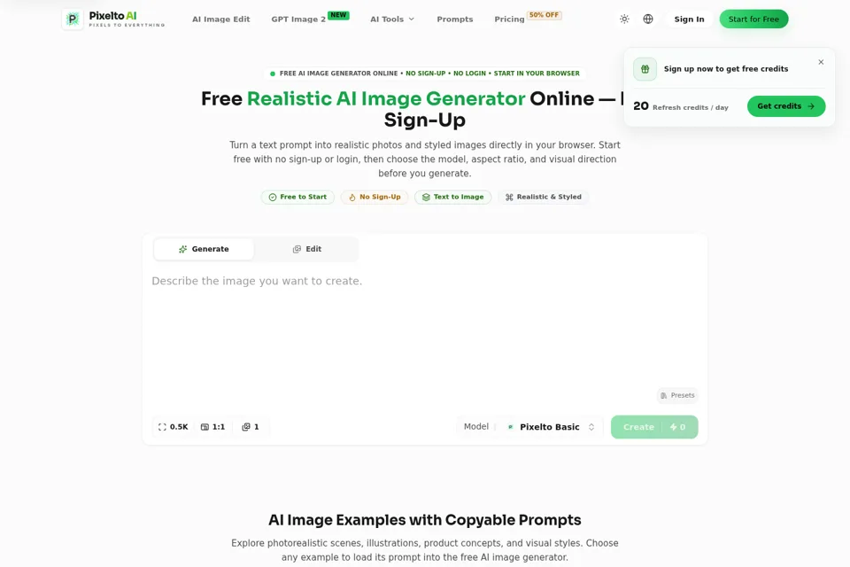 Aperçu de la landing page