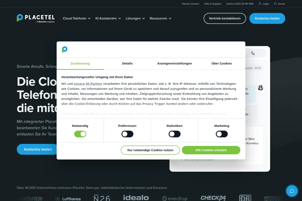 Aperçu de la landing page