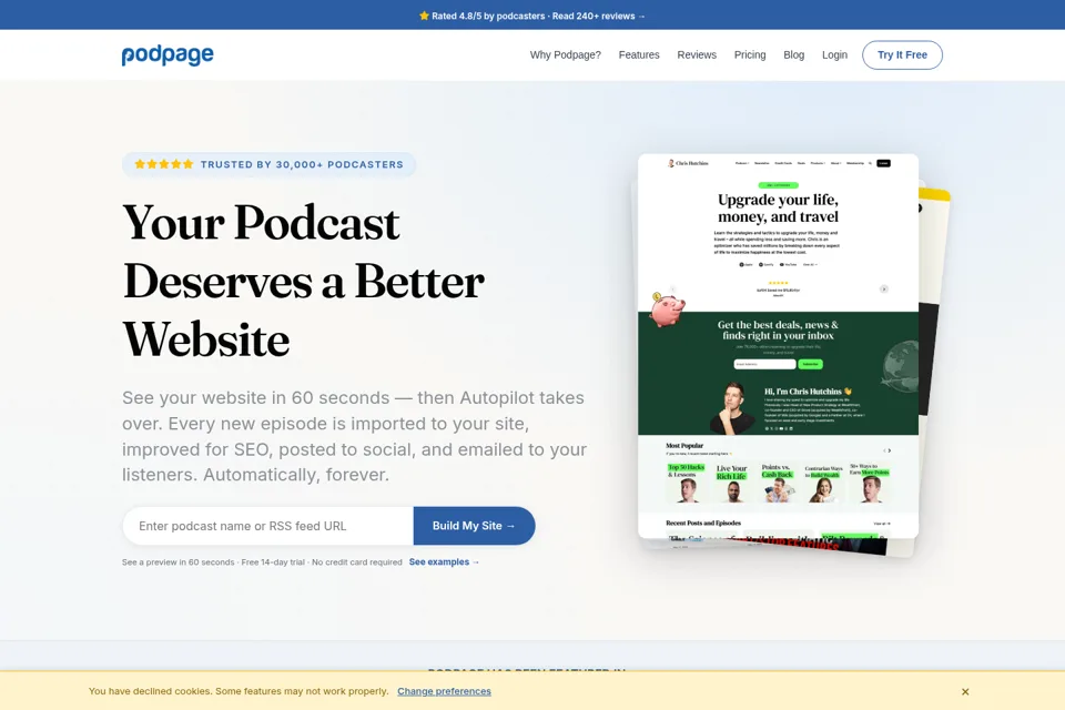Aperçu de la landing page