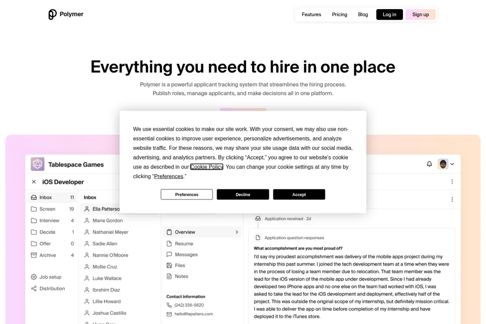 Landing page preview