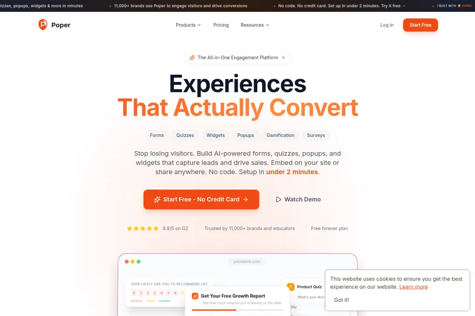 Aperçu de la landing page