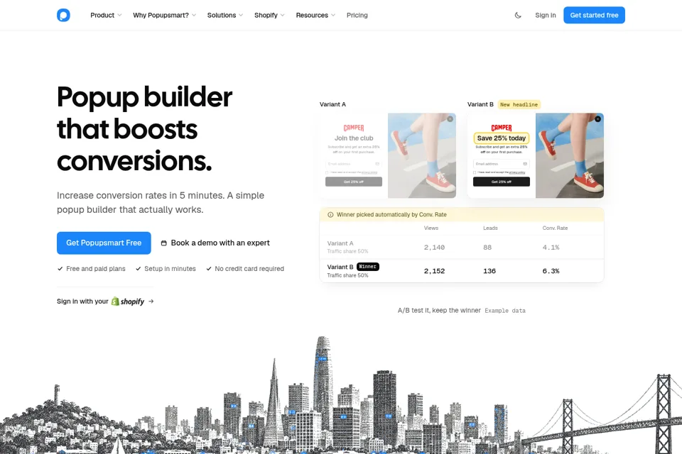 Aperçu de la landing page