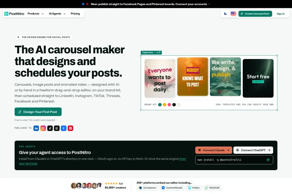 Aperçu de la landing page