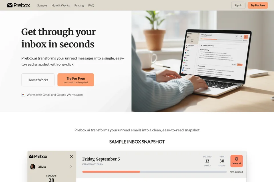 Aperçu de la landing page