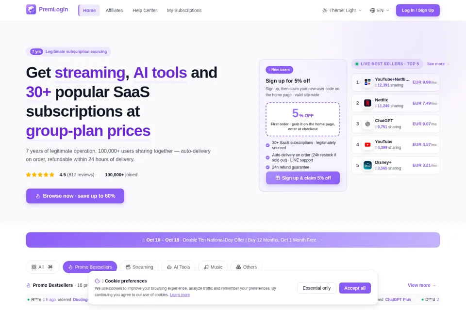 Aperçu de la landing page