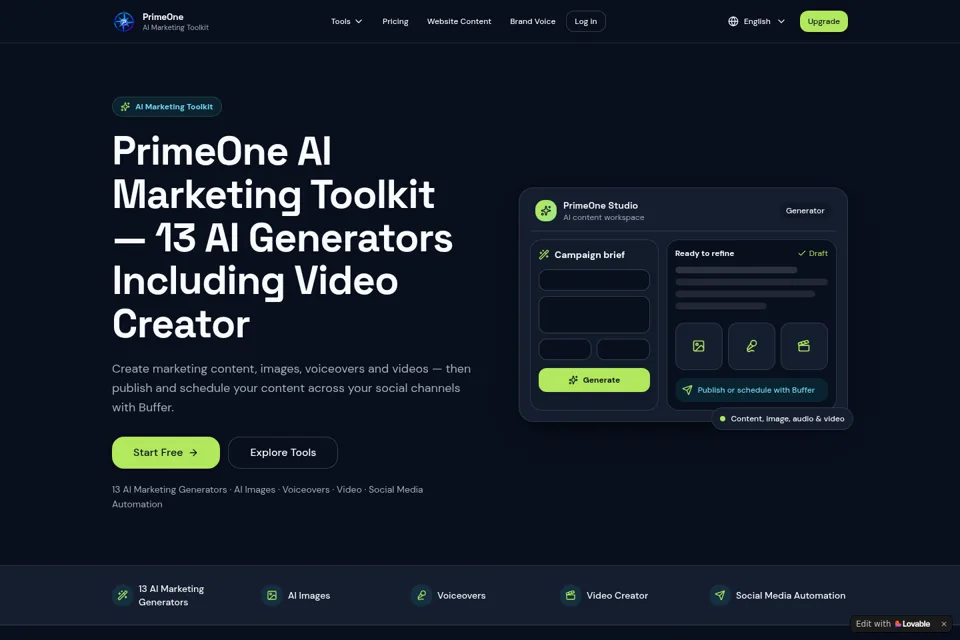 Aperçu de la landing page